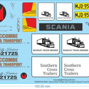 'Seccombes Timber and Transport' Scania Truck Decals - 1/24 - Water Decal