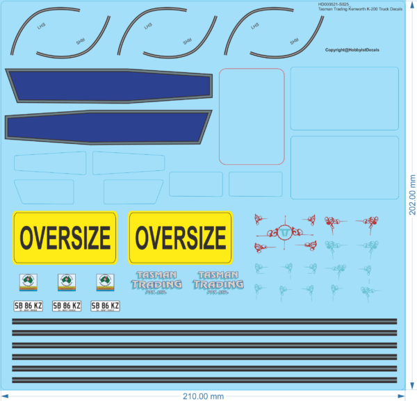 Tasman Trading Kenworth K-200 Truck Decals - 1/25 - Water Decal