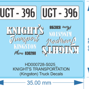 KNIGHT'S TRANSPORTATION (Kingston) Truck Decals - 1/25 - Water Decal