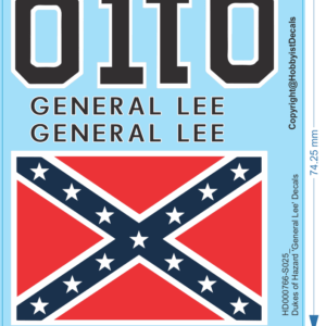 Dukes of Hazard 'General Lee' Car Decals - 1/25 1/87 - Water Decal